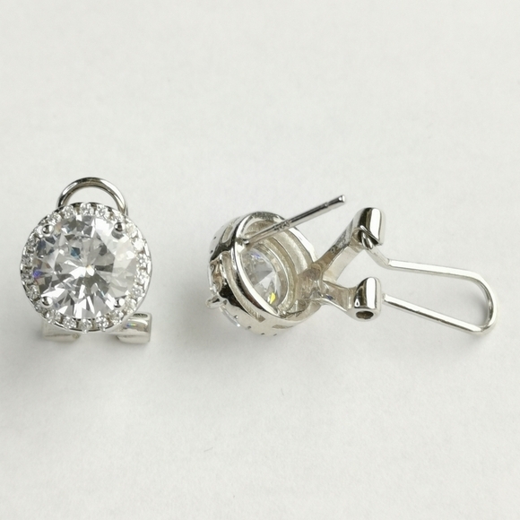 Sterling silver cz halo omega clip earrings Lever Backs 🆕 - Picture 4 of 5